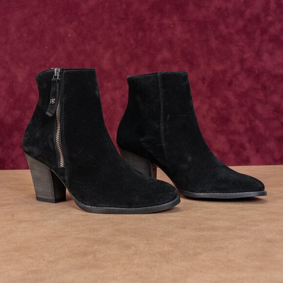 Paul Green Women Reya Black Suede Western Zip Stack Heel...